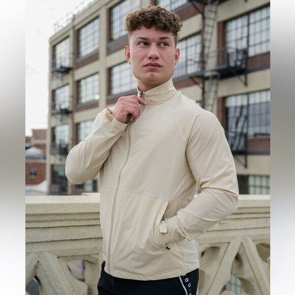 YOUNGLA XL Men’s Cream Light Wind Runner Windbreaker Full Zip Jacket - Picture 1 of 16